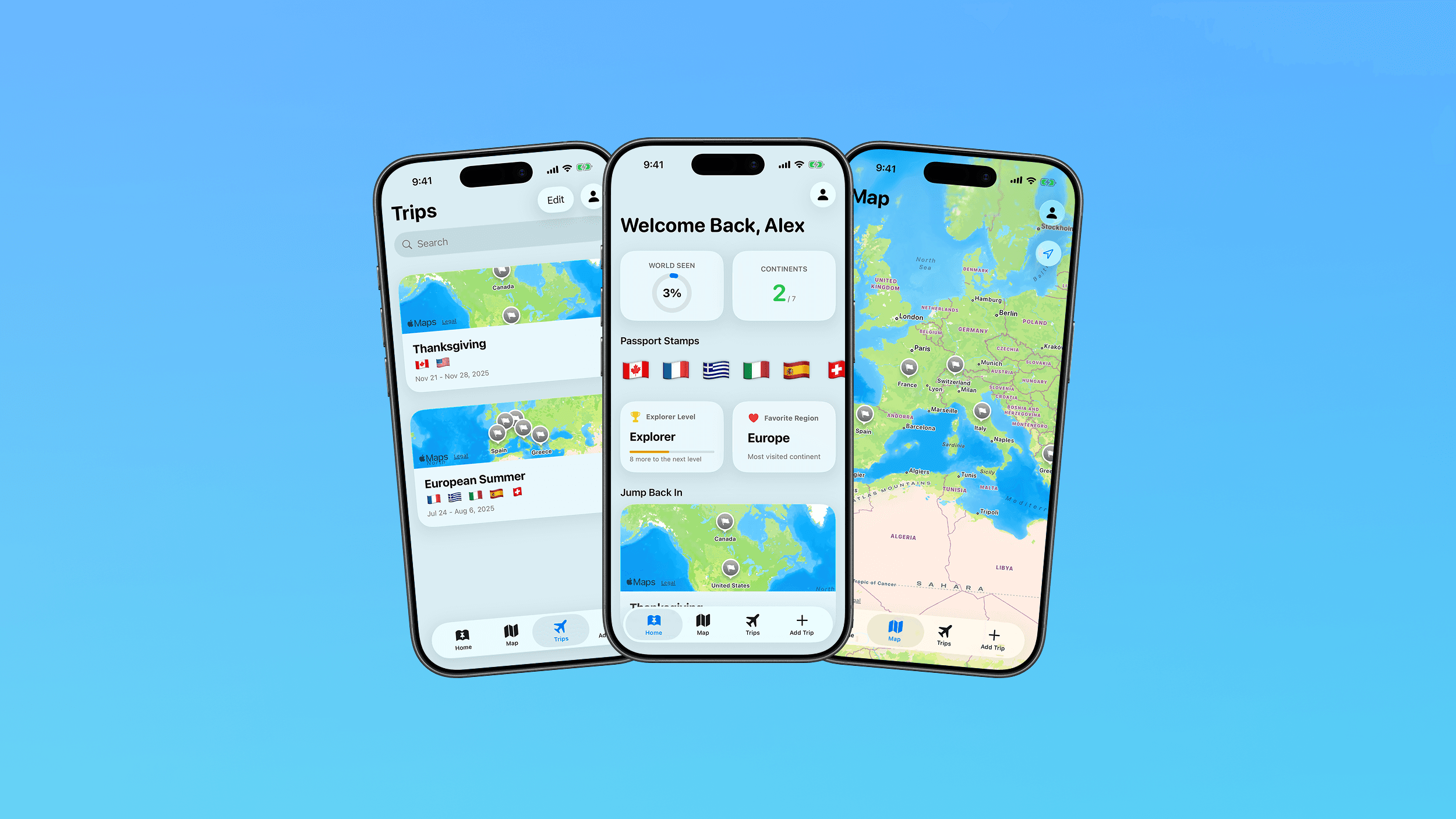 TripBook iOS app screenshots