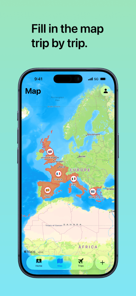 Fill in your interactive world map trip by trip